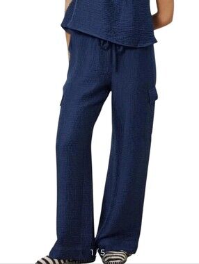 Women's Frnch Paris Navy Blue Textured Cargo Pants Sz Small NWT